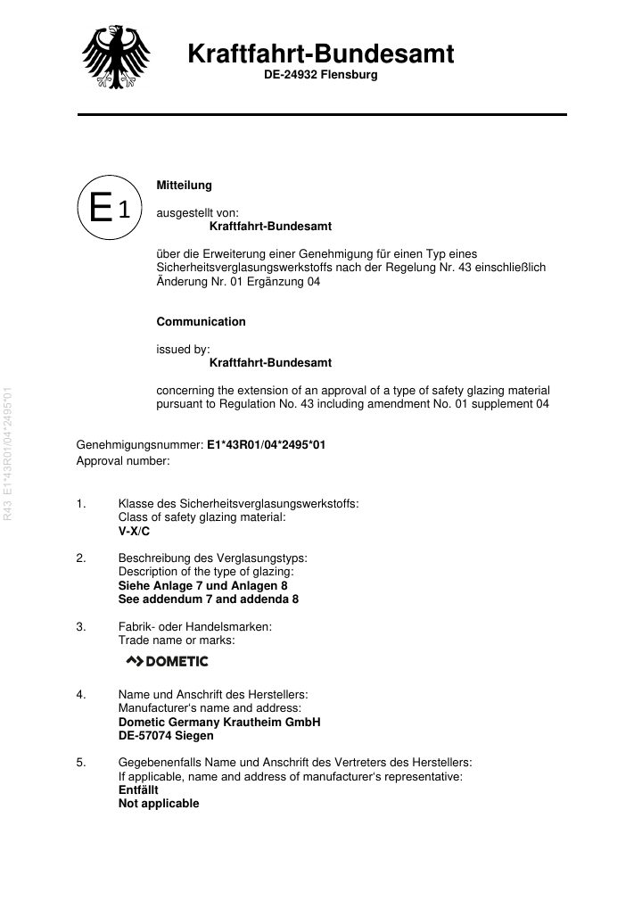 First page of Dometic Micro Heki – Type Approval EMEA