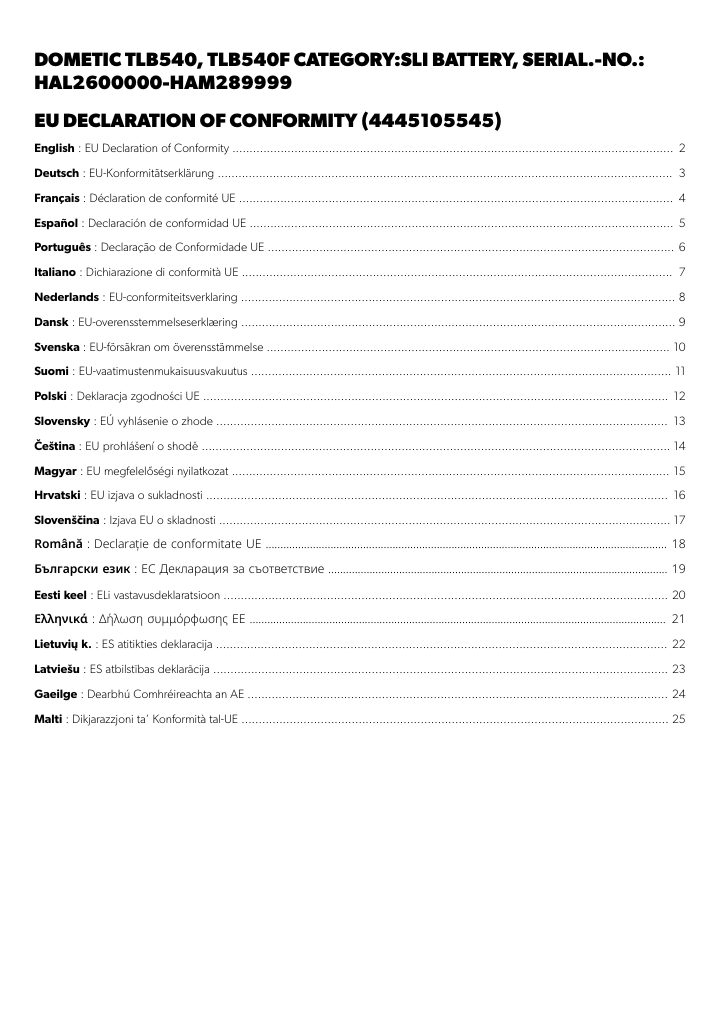 First page of Dometic TLB540, TLB540F – Declaration of Conformity EMEA 24