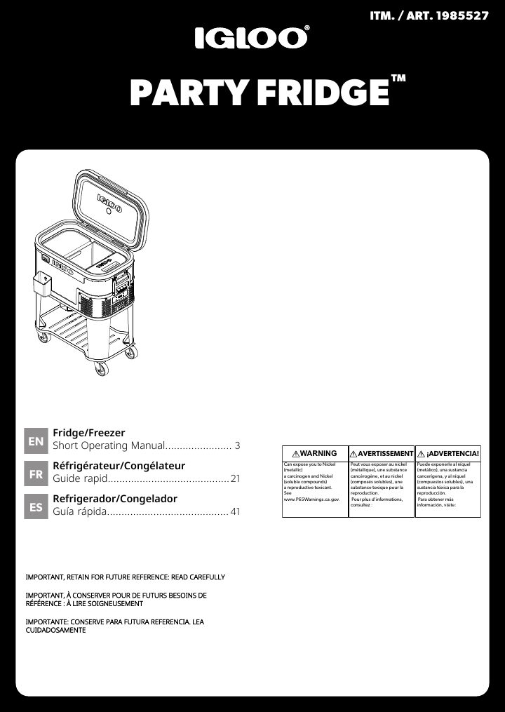 First page of Igloo PF60 Costco Version