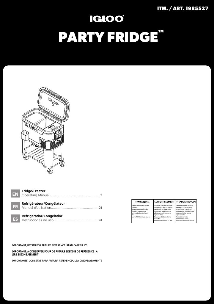 First page of Igloo PF60 Costco Version