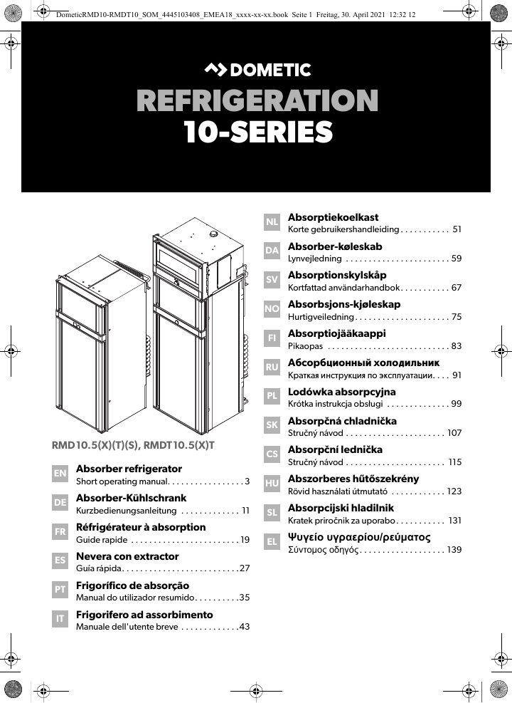 Première page de Dometic RMD10.5(X)(T)(S), RMDT10.5(X)T