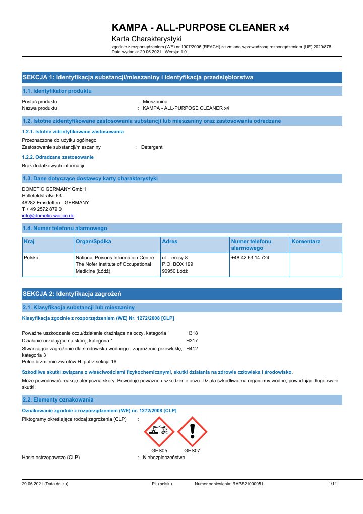 Prima pagina di Kampa All-purpose cleaner