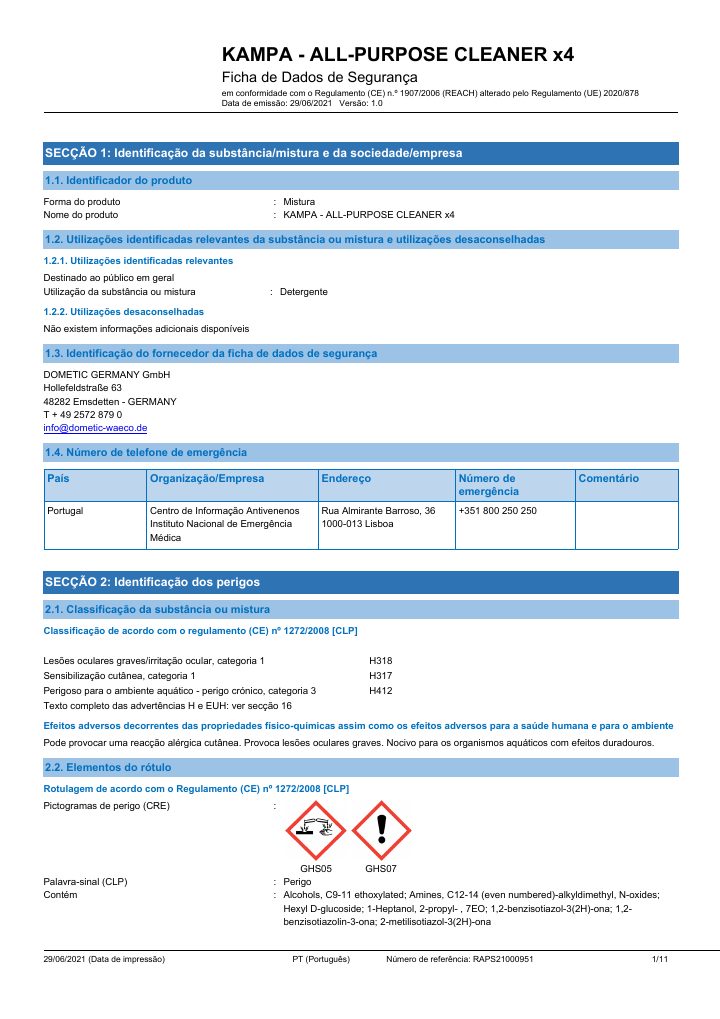 Prima pagina di Kampa All-purpose cleaner