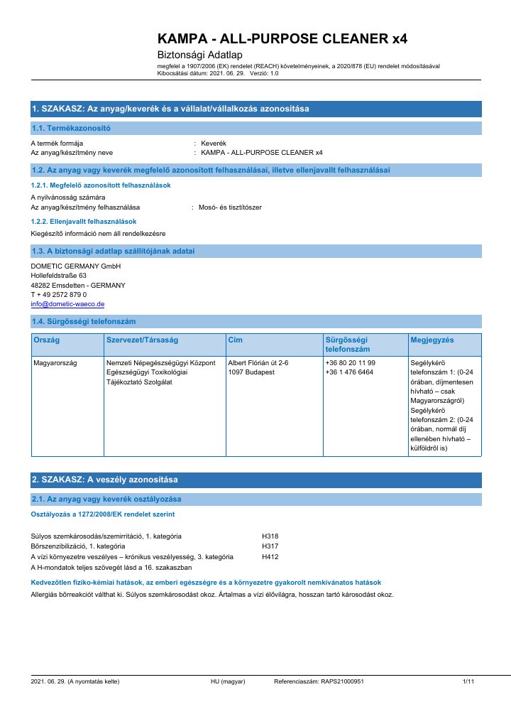 Prima pagina di Kampa All-purpose cleaner