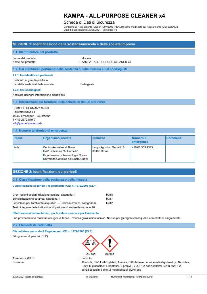 Prima pagina di Kampa All-purpose cleaner