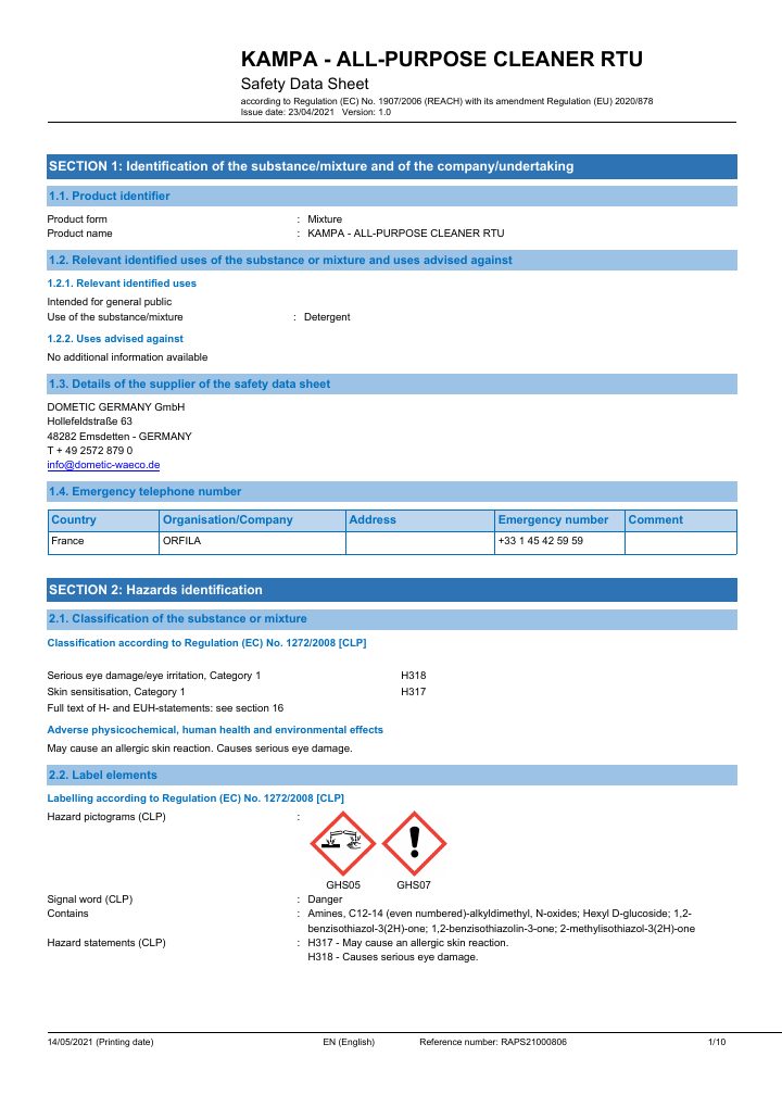 Prima pagina di Kampa All-Purpose Cleaner Concentrate