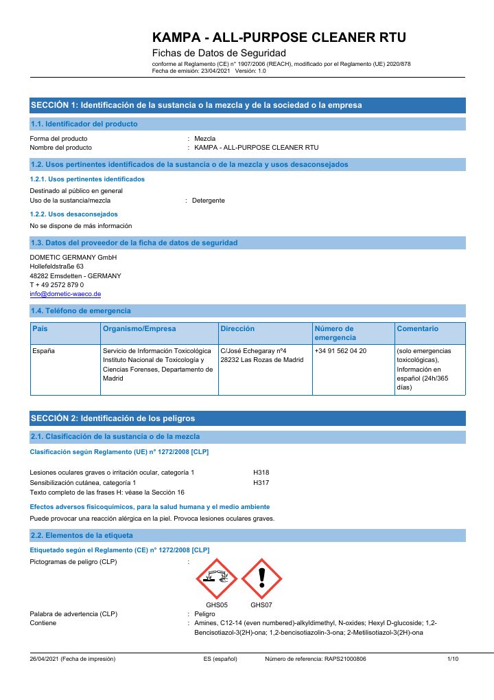 Prima pagina di Kampa All-Purpose Cleaner Concentrate