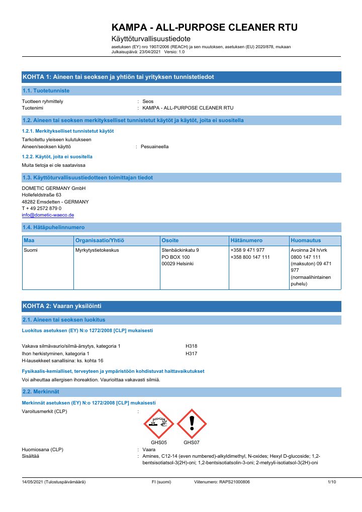 Prima pagina di Kampa All-Purpose Cleaner Concentrate