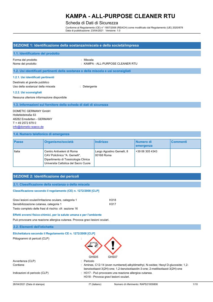 Prima pagina di Kampa All-Purpose Cleaner Concentrate