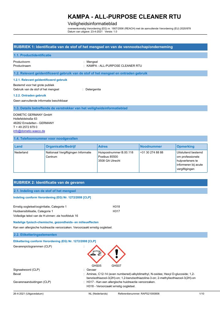 Prima pagina di Kampa All-Purpose Cleaner Concentrate