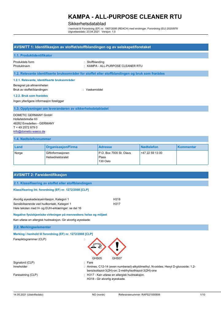 Prima pagina di Kampa All-Purpose Cleaner Concentrate