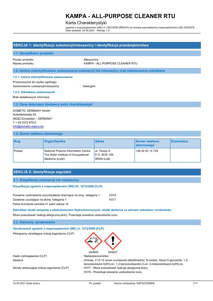 Prima pagina di Kampa All-Purpose Cleaner Concentrate
