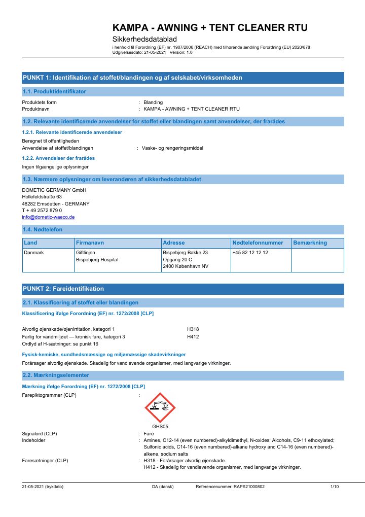 Prima pagina di Kampa Awning & Tent Cleaner