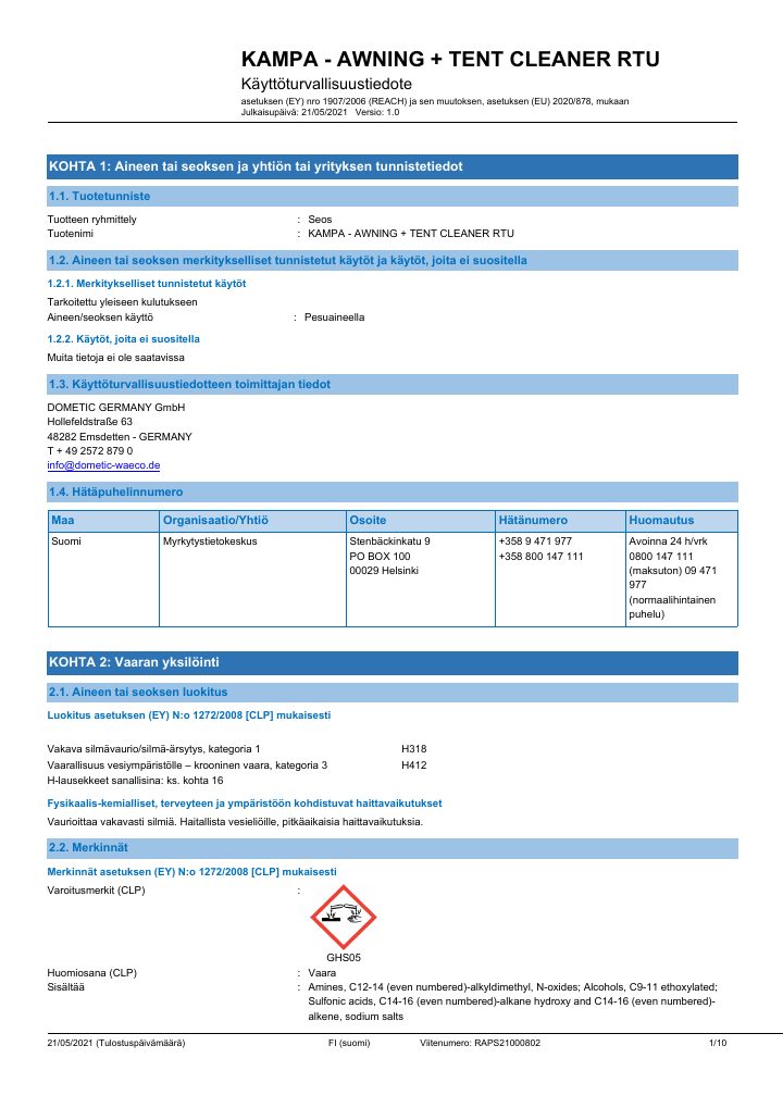 Eerste pagina van Kampa Awning & Tent Cleaner