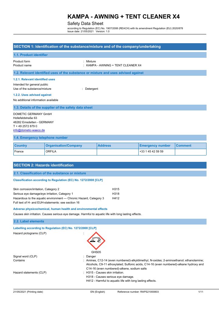 First page of Kampa Awning & Tent Cleaner Concentrate