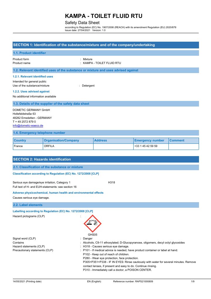 Erste Seite von Kampa Blue Toilet Fluid