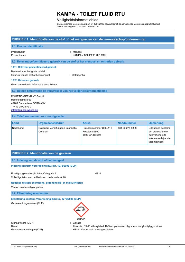Erste Seite von Kampa Blue Toilet Fluid