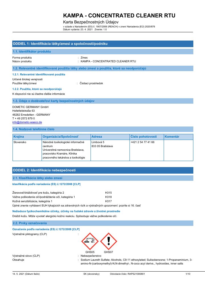 Первая страница документа Kampa Concentrated Cleaner