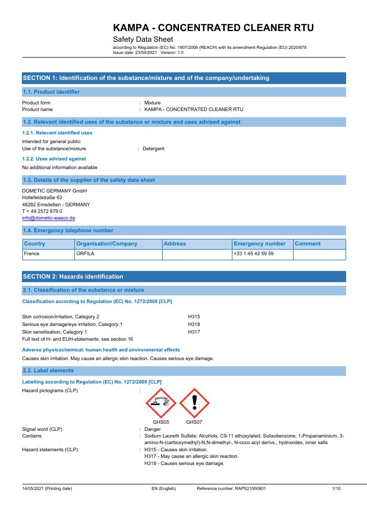 Prima pagina di Kampa Concentrated Cleaner