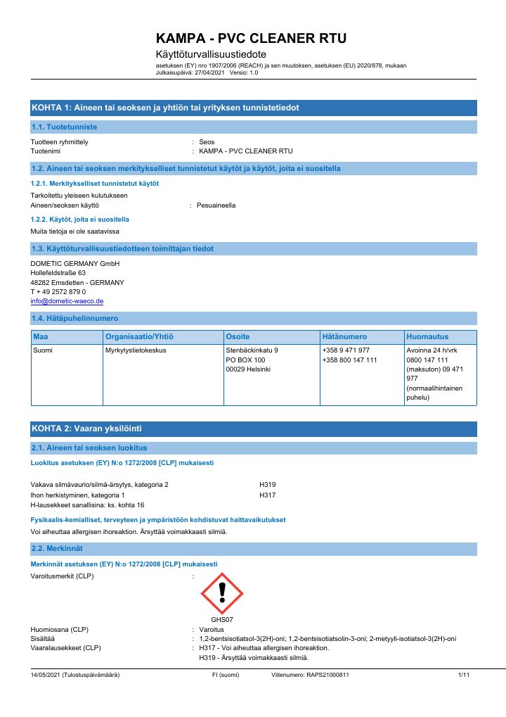 Première page de Kampa PVC Cleaner