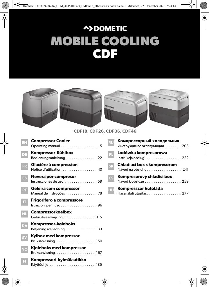 Prima pagina di Dometic CDF18, CDF26, CDF36, CDF46