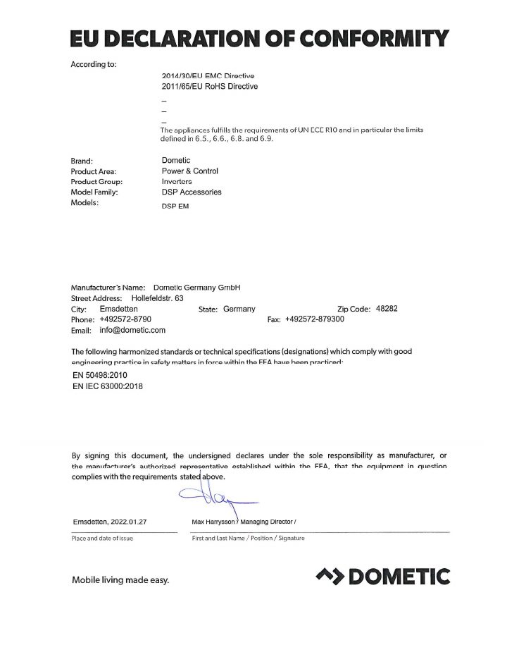 Prima pagina di Dometic DSP EM - Declaration of Conformity