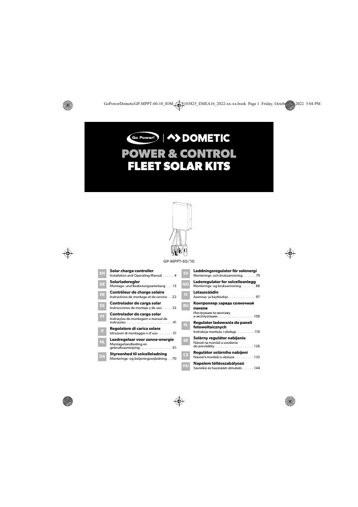Prima pagina di GoPower Dometic GP-MPPT-60/10