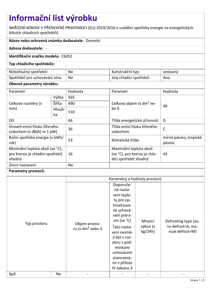 Första sidan i Dometic HiPro Evolution C60S | Product Information Sheet CS