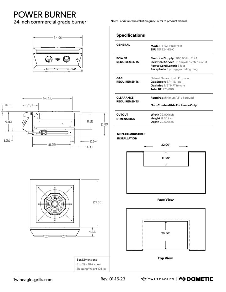Prima pagina di Twin Eagles Dometic Power Burner