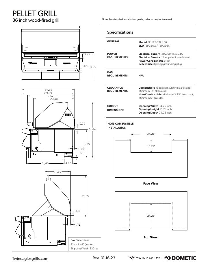 Twin Eagles Dometic TEPG36 belgesinin ilk sayfası