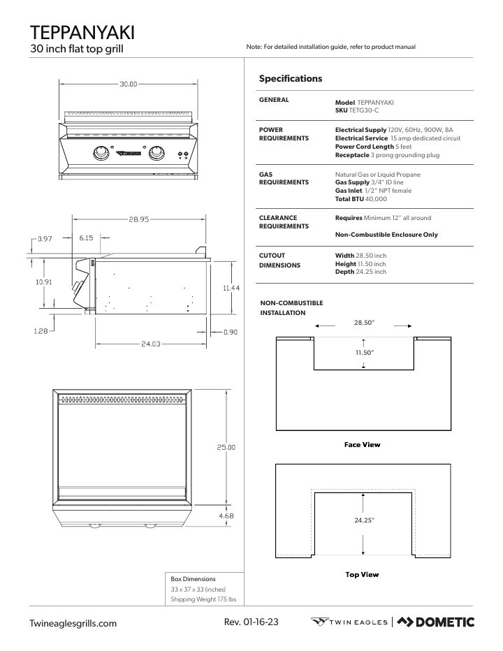 Twin Eagles Dometic TETG30 belgesinin ilk sayfası
