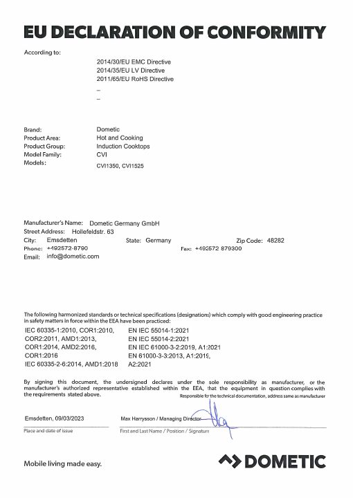 Première page de Dometic CVI1350/CVI1525 | Declaration of Conformity EU