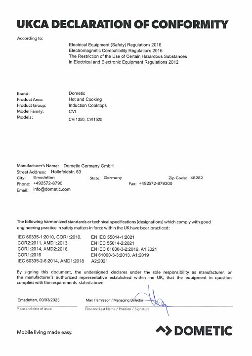 Première page de Dometic CVI1350/CVI1525 | Declaration of Conformity UKCA
