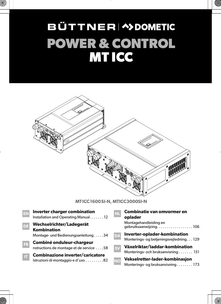 Primera página de Dometic Büttner MT ICC 1600 SI-N, MT ICC 3000 SI-N